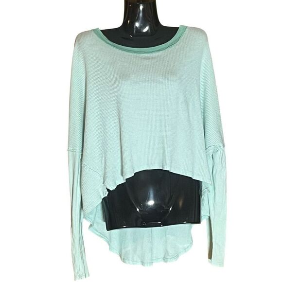 Free People We The Free Mint Waffle-knit Jayson Ringer High Low Thermal Sz M - Picture 1 of 6